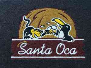 Tapete personalizado de vinil com o logotipo da empresa Santa Oca (Imagem: SP Clean)